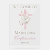 Confirmation pink cross acryl bord (Voorkant)