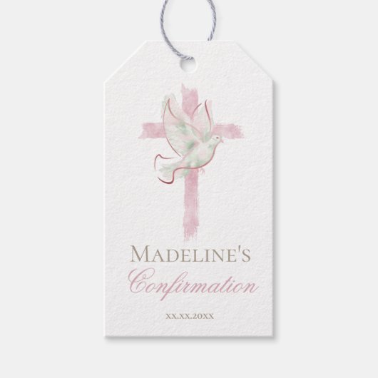 Confirmation pink cross cadeaulabel (Voorkant)