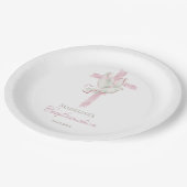 Confirmation pink cross papieren bordje (Gekanteld)