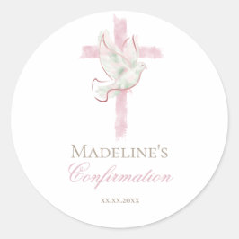 Confirmation pink cross ronde sticker