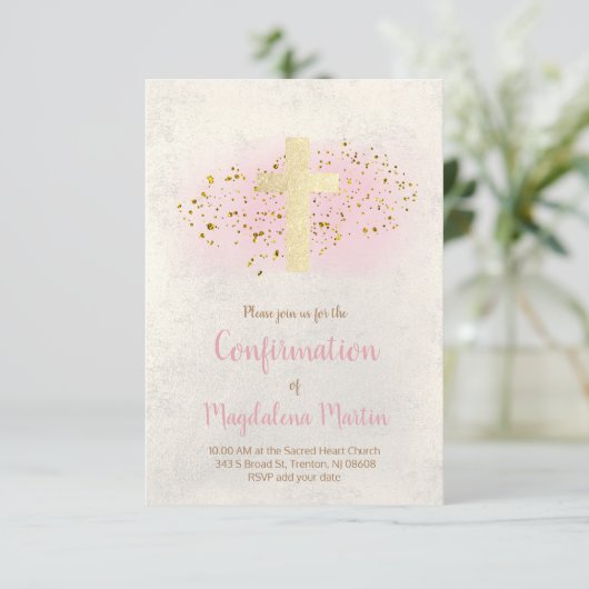 Confirmation!REMOVE! | FAUX-glitter en roze waterv Kaart (Staand voorkant)