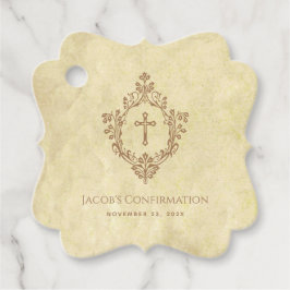 Confirmation Vintage Parchment Brown Cross & Crest Bedankjes Labels