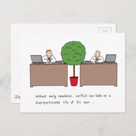 Conflictoplossing op de werkplek, Cartoon. Briefkaart (Voorkant / Achterkant)