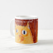 Confrontale oranje kat met ronde ogen koffiemok (Voorkant links)