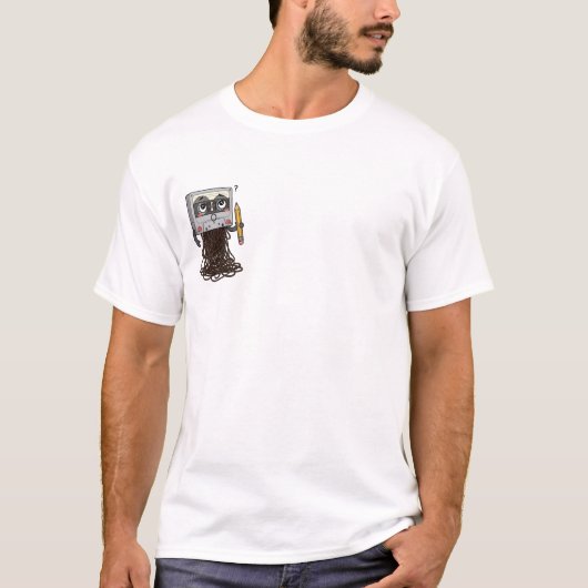 Confused Cartoon Cassette Tape Holding Pencil T-shirt (Voorkant)