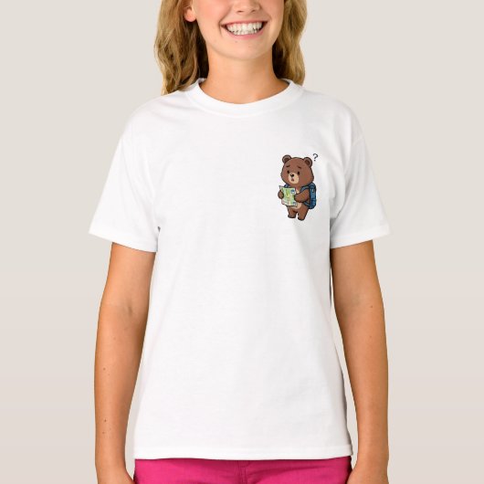 Confused Cute Cartoon Bear Tourist Holding Map T-shirt (Voorkant)