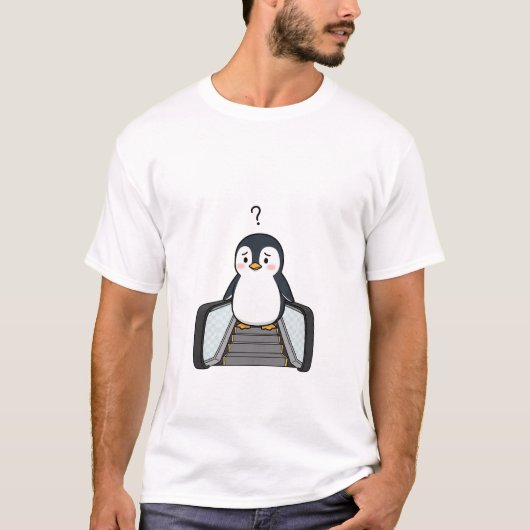 Confused Cute Penguin Standing on Escalator T-shirt (Voorkant)