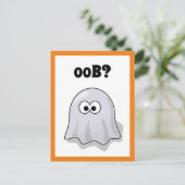Confused Ghost Says "Oob?" Funny Halloween Cartoon Briefkaart (Staand voorkant)