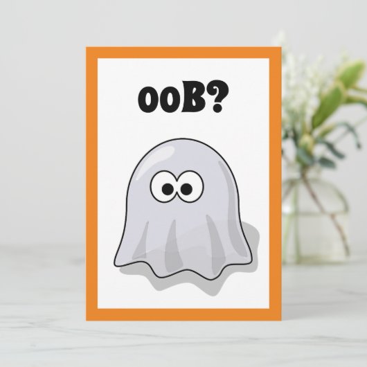 Confused Ghost Says "Oob?" Funny Halloween Cartoon Kaart (Staand voorkant)