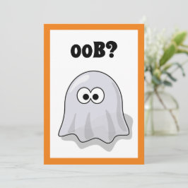 Confused Ghost Says "Oob?" Funny Halloween Cartoon Kaart