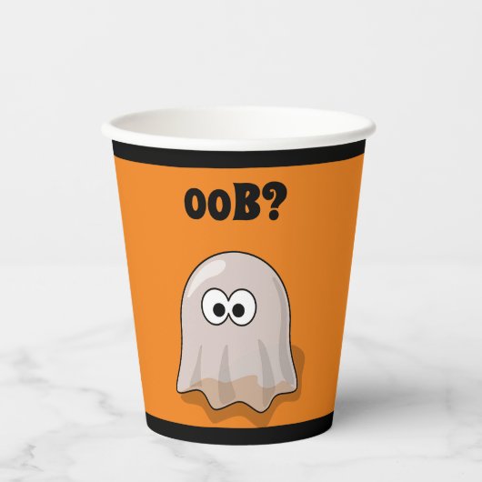 Confused Ghost Says "Oob?" Funny Halloween Cartoon Papieren Bekers (Voorkant)
