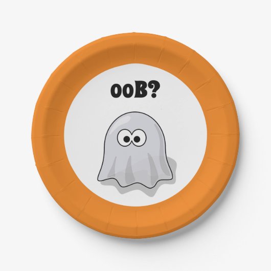 Confused Ghost Says "Oob?" Funny Halloween Cartoon Papieren Bordje (Voorkant)