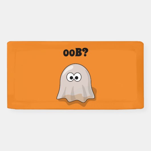 Confused Ghost Says "Oob?" Funny Halloween Cartoon Spandoek (Horizontaal)