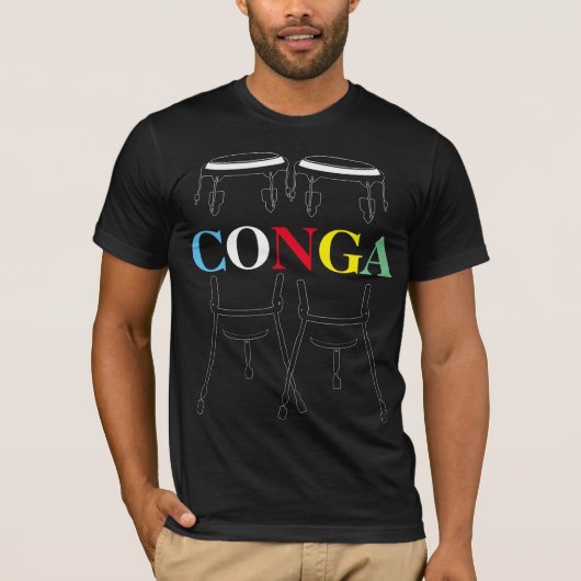 Conga Drums en Text Black T-Shirt (Voorkant)