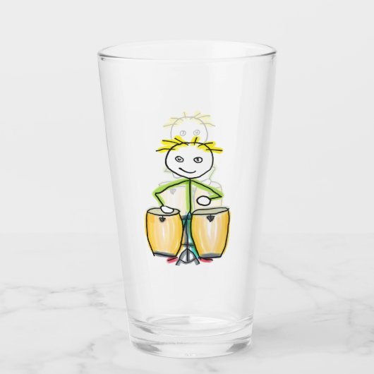 Conga spelende Stickman Glas (Voorkant)