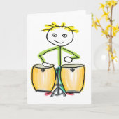 Conga spelende Stickman Kaart (Gele Bloem)