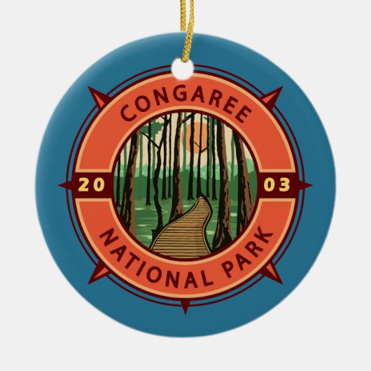 Congaree National Park Retro Compass Embleem Keramisch Ornament (Voorkant)