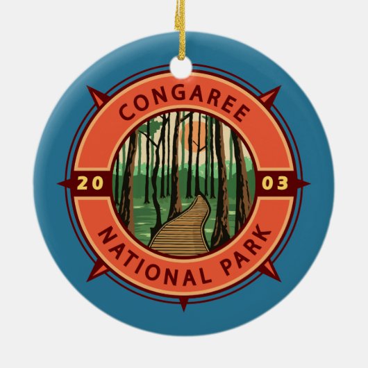 Congaree National Park Retro Compass Embleem Keramisch Ornament (Achterkant)