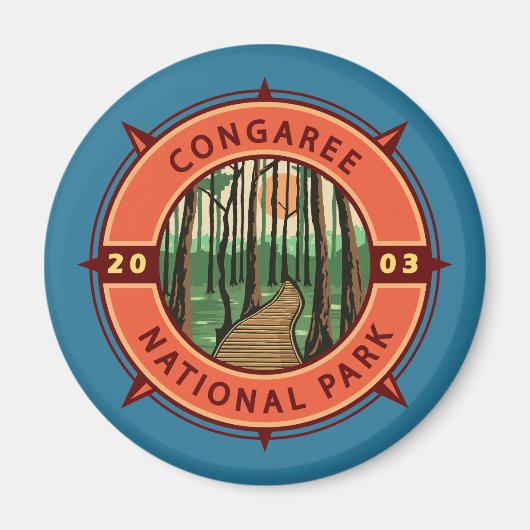 Congaree National Park Retro Compass Embleem Magneet (Voorkant)