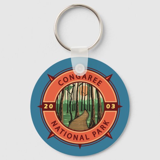 Congaree National Park Retro Compass Embleem Sleutelhanger (Voorkant)