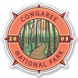 Congaree National Park Retro Compass Embleem Sticker