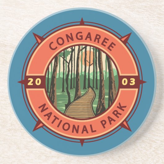 Congaree National Park Retro Compass Embleem Zandsteen Onderzetter (Voorkant)