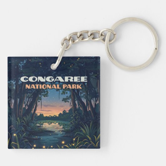 Congaree National Park Swamp South Carolina Retro Sleutelhanger (Achterkant)