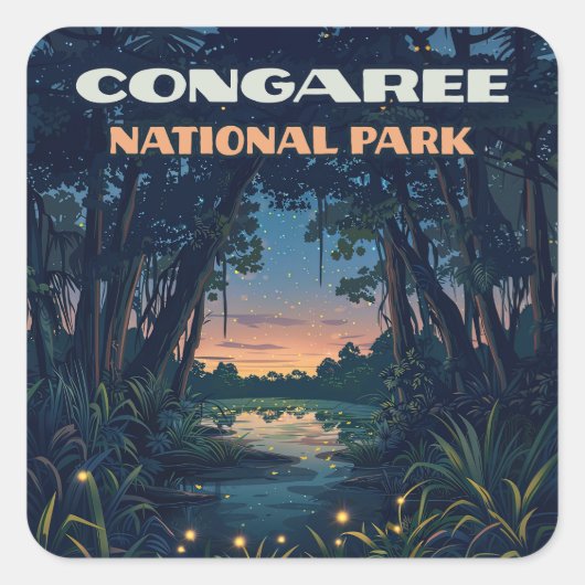 Congaree National Park Swamp South Carolina Retro Vierkante Sticker (Voorkant)
