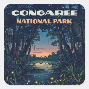 Congaree National Park Swamp South Carolina Retro Vierkante Sticker