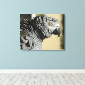 Congo-Afrikaanse grijze papegaai met gevlekte vere Canvas Afdruk (Insitu (Houten vloer))