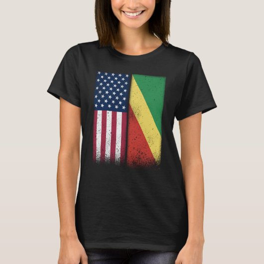 Congo Congolese American Flags Proud USA Congo T-shirt (Voorkant)