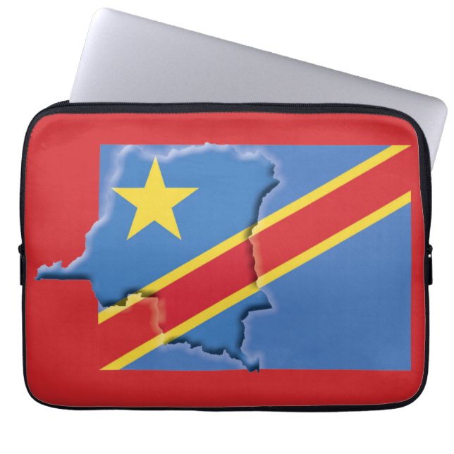 CONGO DRC Flag Map Patriotic Computer RED Laptop Sleeve (Voorkant)