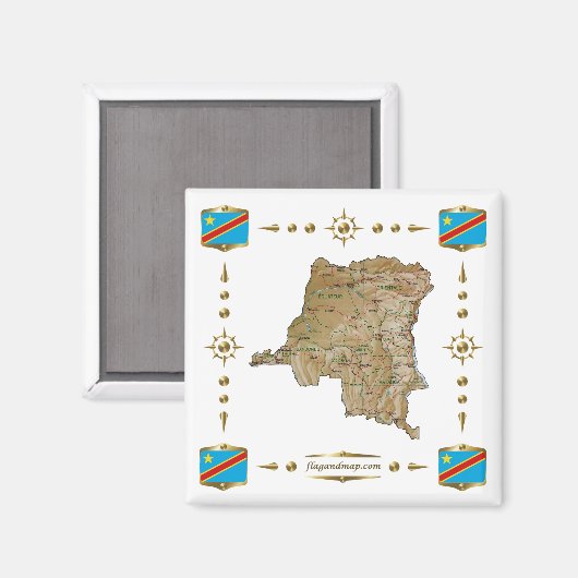 Congo-Kinshasa Map + Flags Magnet (Voorkant / Achterkant)