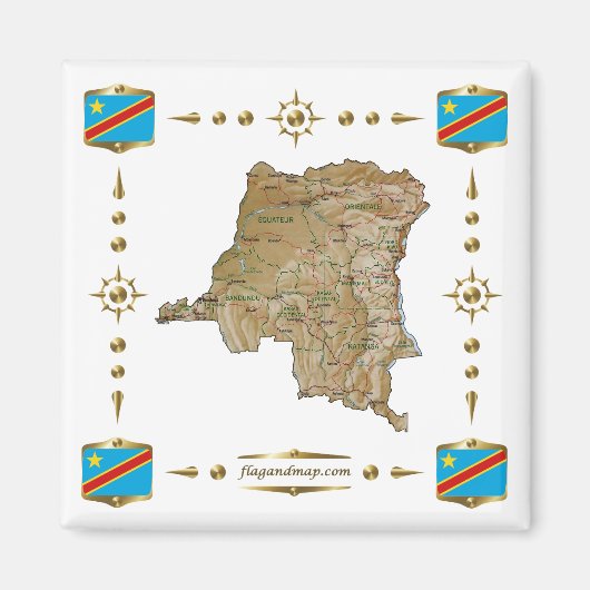 Congo-Kinshasa Map + Flags Magnet (Voorkant)