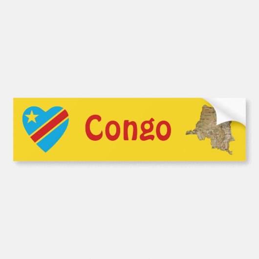 Congo-Kinshasa Vlag Hart + Landkaart Bumpersticker (Voorkant)