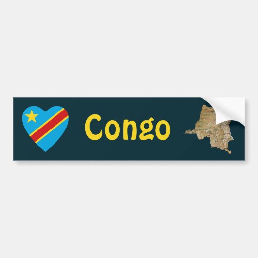 Congo-Kinshasa Vlag Hart + Landkaart Bumpersticker (Voorkant)