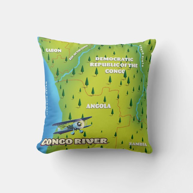 Congo Rivier Mooie vintage kaart Kussen (Voorkant)