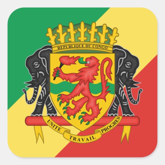Congolese Vlag & Wapenschild, Congo-Kinshasa Vierkante Sticker (Voorkant)