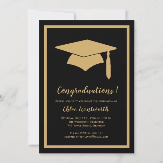 "Congraduations" Faux Gold / Black Afstudeerder In Kaart (Voorkant)