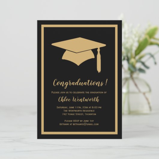 "Congraduations" Faux Gold / Black Afstudeerder In Kaart (Staand voorkant)