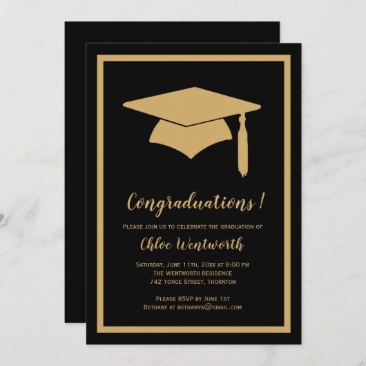 "Congraduations" Faux Gold / Black Afstudeerder In Kaart (Voorkant / Achterkant)