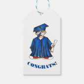 CONGRATEN! Blue Afstuderen Boy Pet Gown Diploma Cadeaulabel (Voorkant)