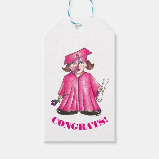 CONGRATEN! Roze Afstuderen Girl Pet Gown Diploma Cadeaulabel (Voorkant)