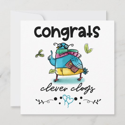 Congrates Clever Clogs Cartoon Pigeon Humor Card Kaart (Voorkant)