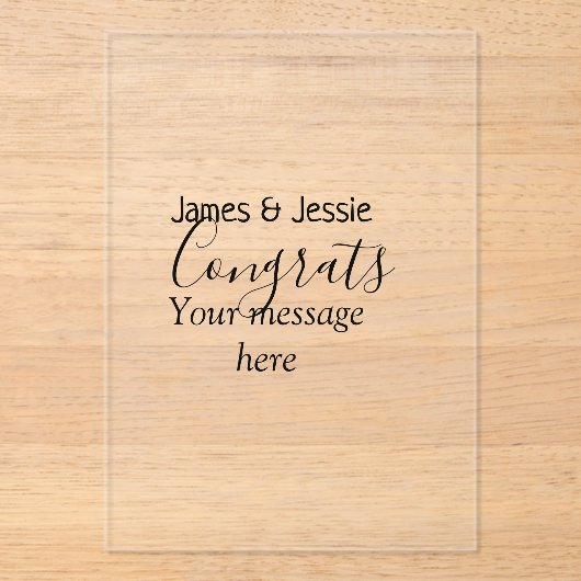 Congrats add name message wedding newly wed couple acryl uitnodigingen (Voorkant)