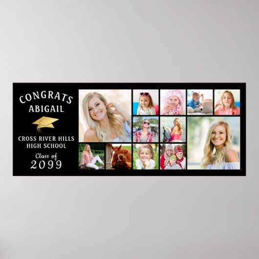 CONGRATS AFSTUDEERDER 12 Photo Collage Gold Pet Ba Poster (Voorkant)