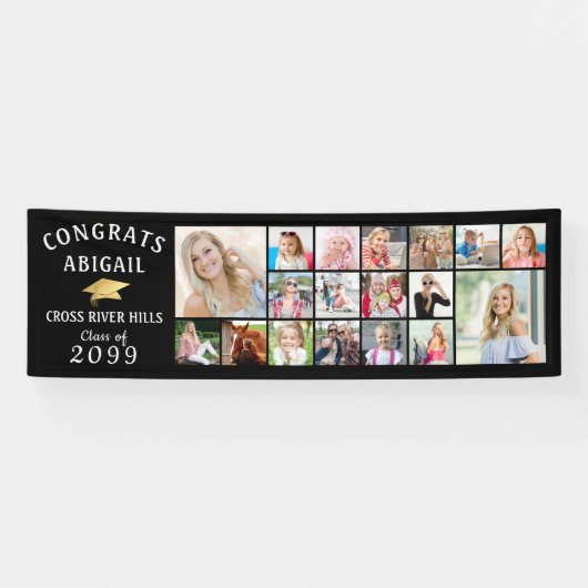 CONGRATS AFSTUDEERDER 18 Foto Collage Gold Pet Spandoek (Horizontaal)