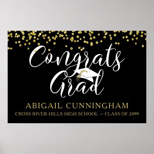 CONGRATS AFSTUDEERDER Gold Confetti Script Custom  Poster (Voorkant)