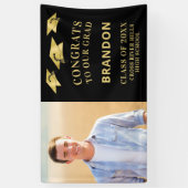 CONGRATS AFSTUDEERDER Pet Toss Foto Zwart Goud Spandoek (Verticaal)