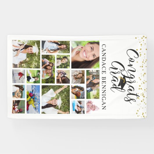 CONGRATS AFSTUDEERDER Photo Collage Script Confett Spandoek (Horizontaal)